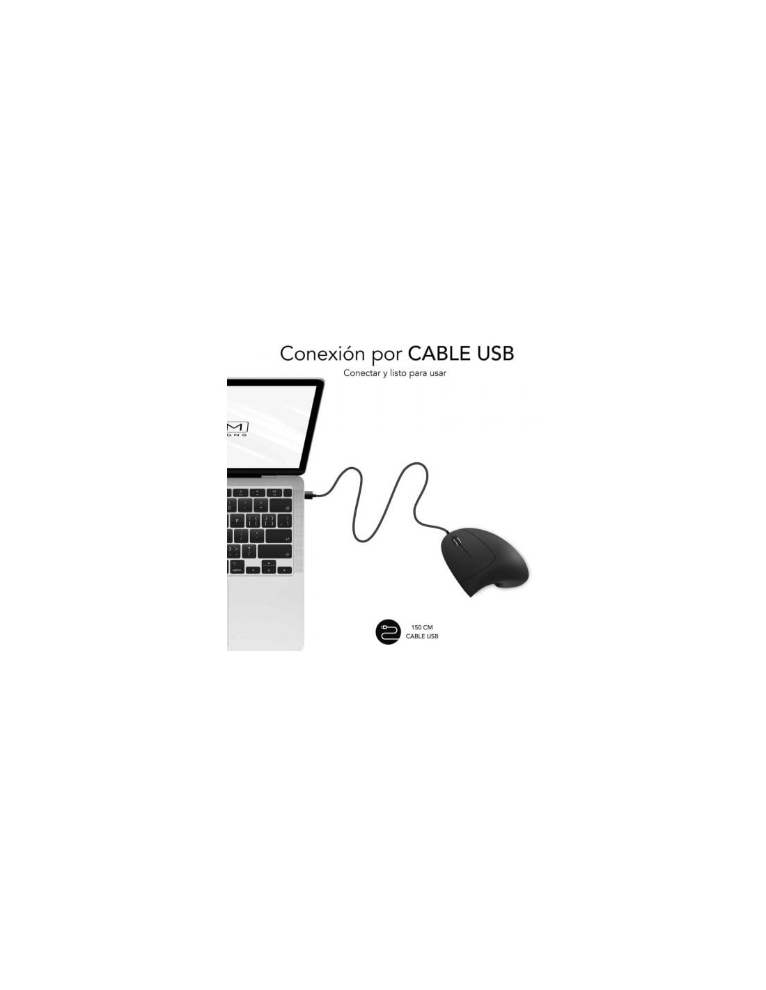 Ratón Vertical Subblim Glide Vertical Ergo Wired, Hasta 1600 DPI, Negr