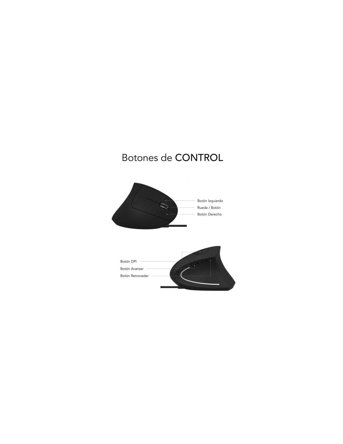 Ratón Vertical Subblim Glide Vertical Ergo Wired, Hasta 1600 DPI, Negr