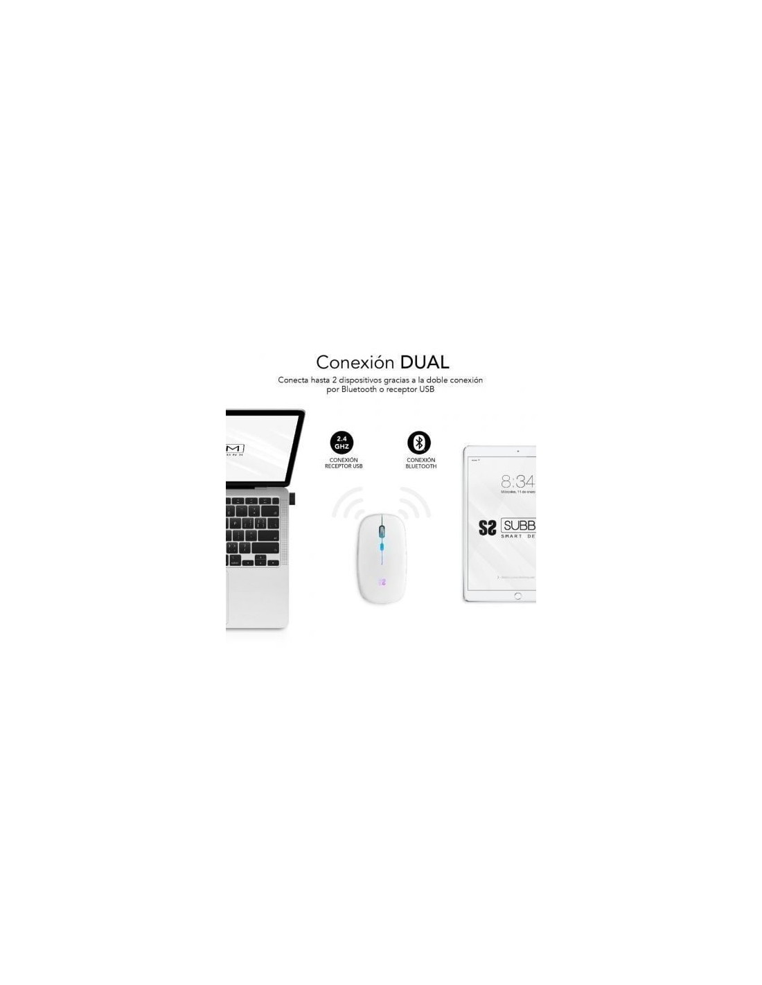 Ratón Inalámbrico Subblim LED Dual Flat, Batería recargable, Hasta 160