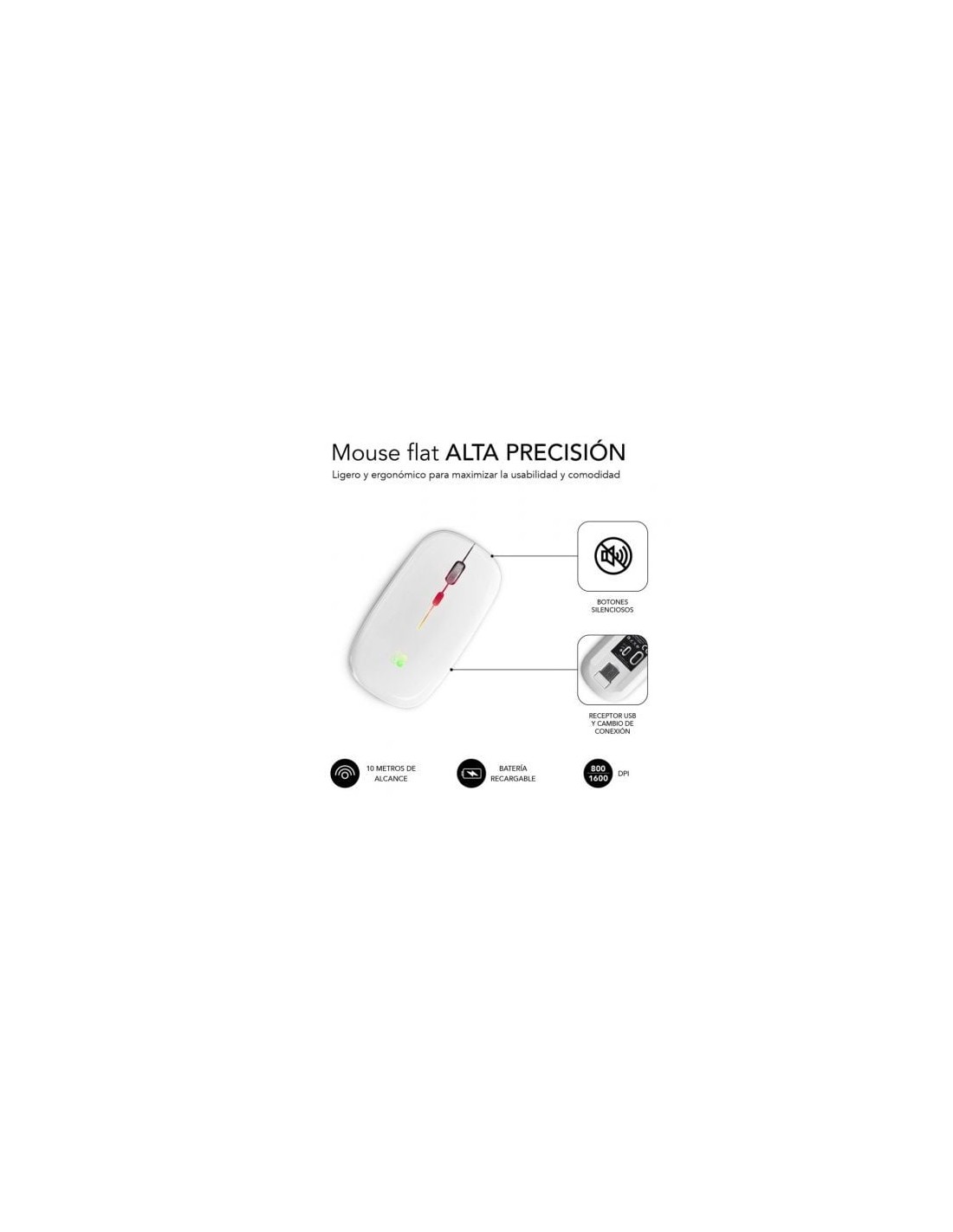Ratón Inalámbrico Subblim LED Dual Flat, Batería recargable, Hasta 160