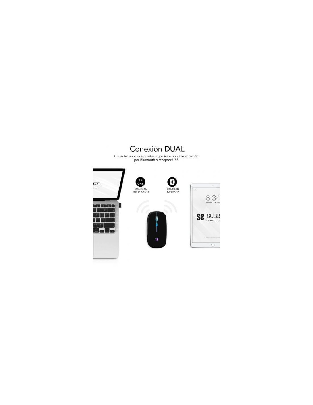Ratón Inalámbrico Subblim LED Dual Flat, Batería recargable, Hasta 160