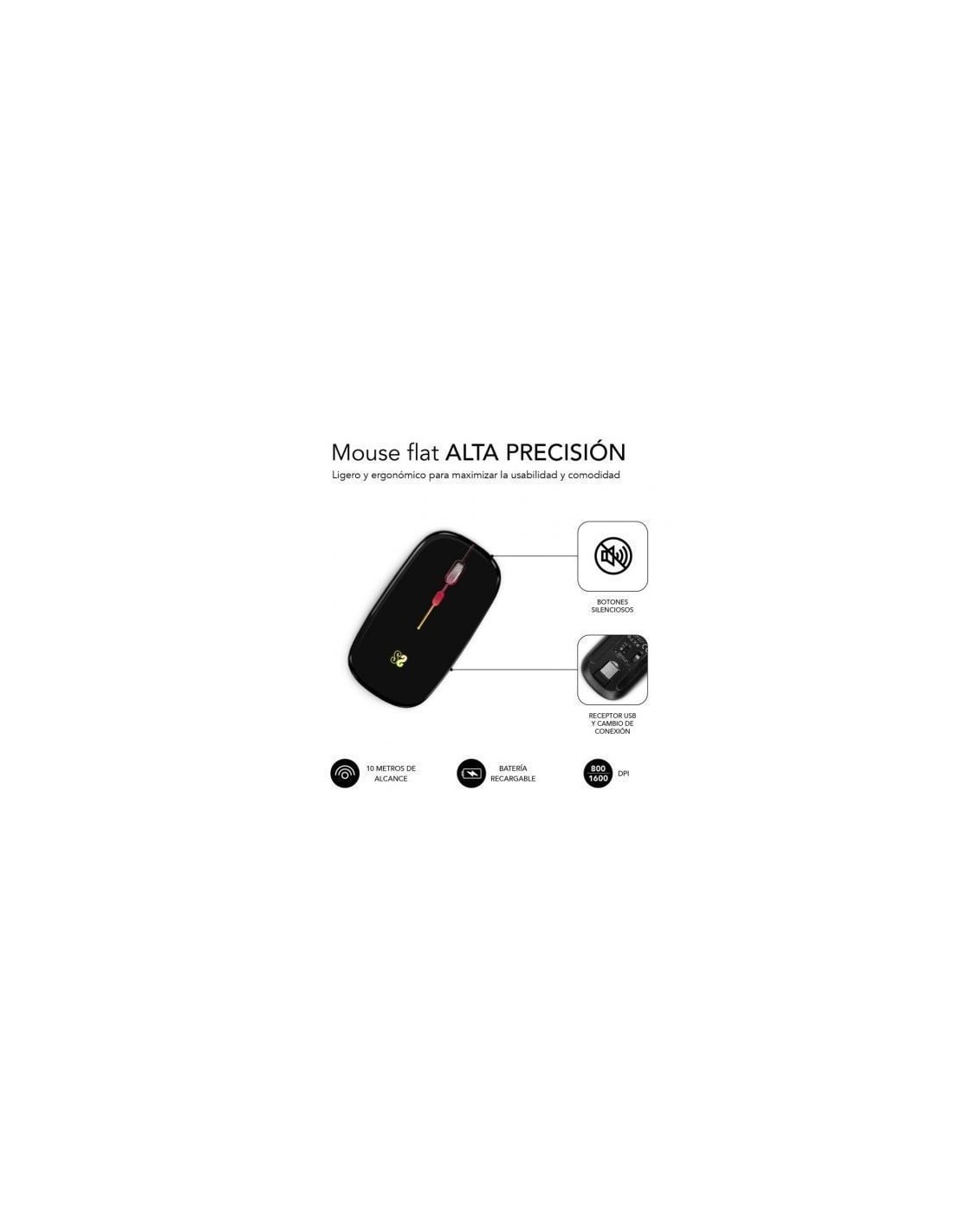 Ratón Inalámbrico Subblim LED Dual Flat, Batería recargable, Hasta 160