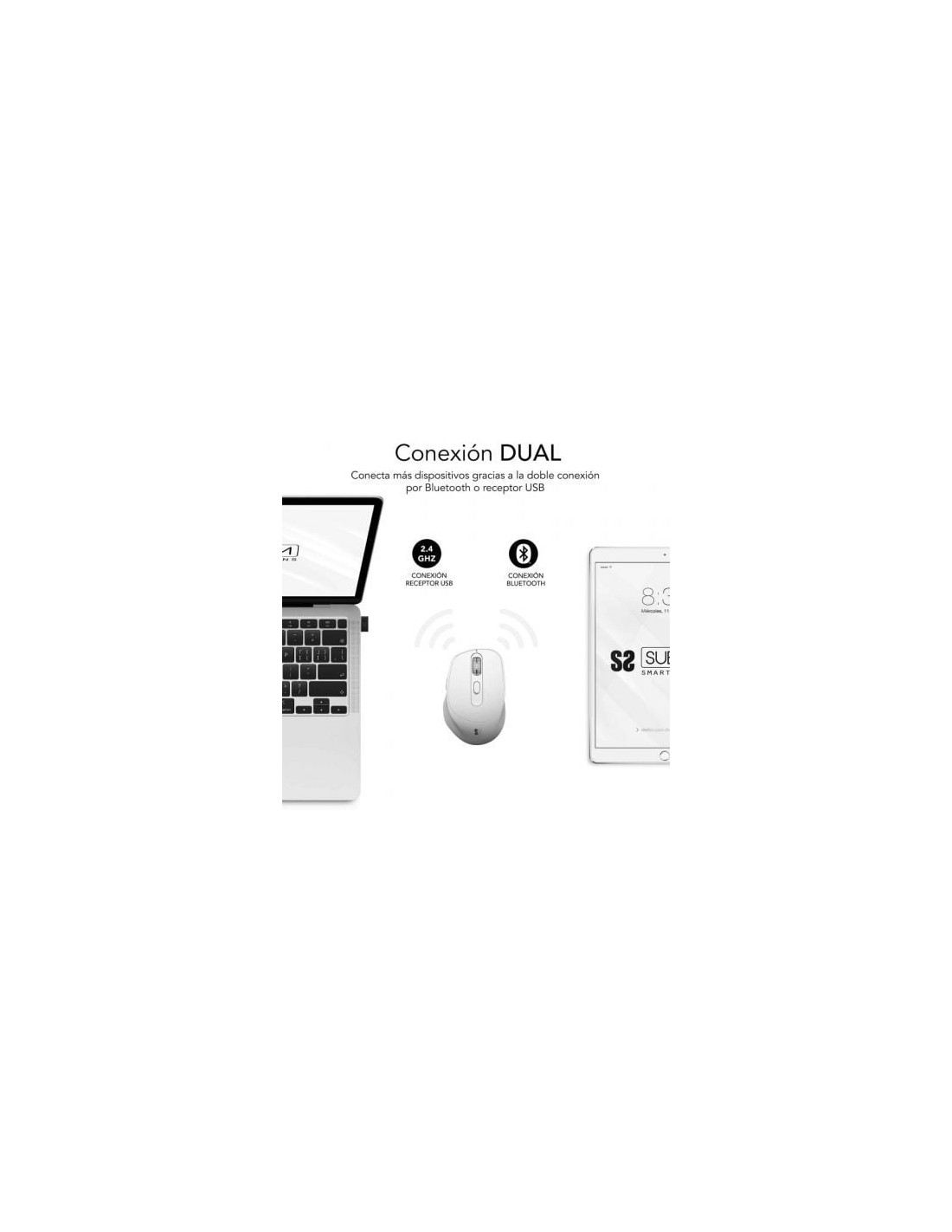 Ratón Ergonómico Inalámbrico Subblim Comfort Ergo Dual Battery, Baterí