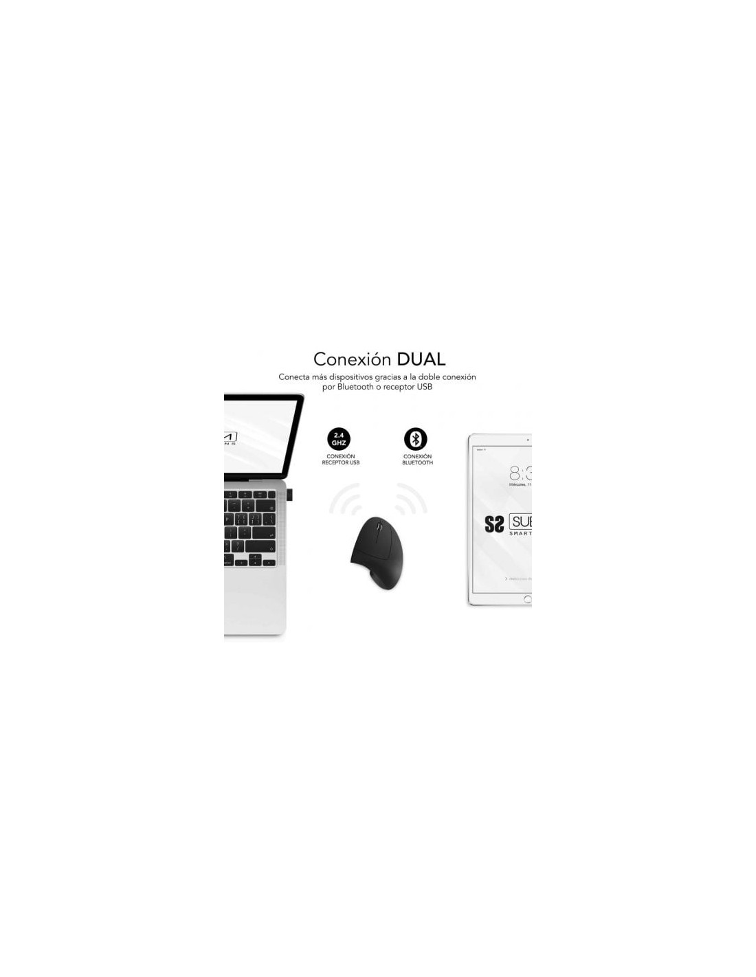 Ratón Vertical Inalámbrico Subblim Glide Vertical Ergo Dual Battery, B
