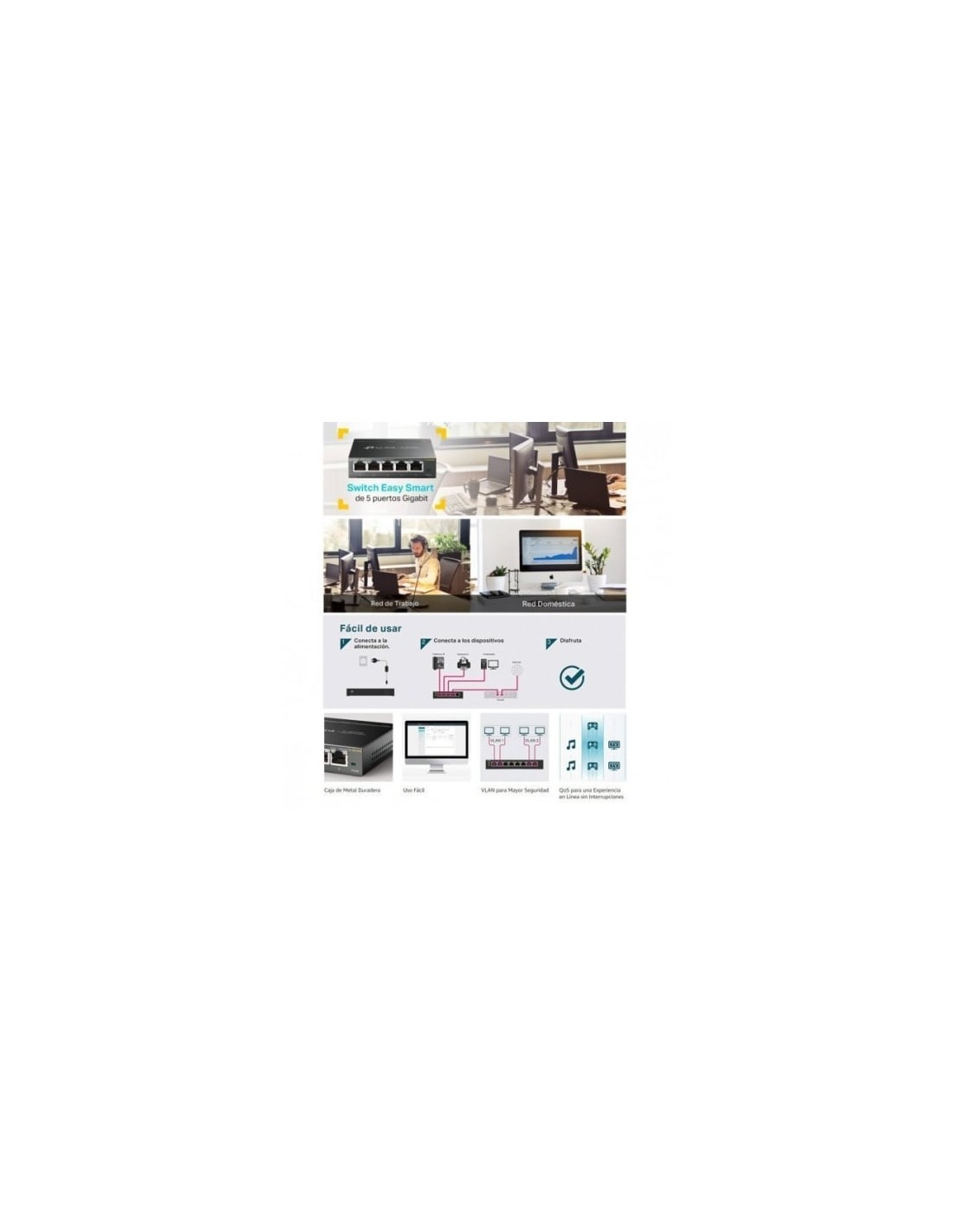 Switch TP-Link Easy Smart TL-SG105E 5 puertos, RJ-45 10/100/1000