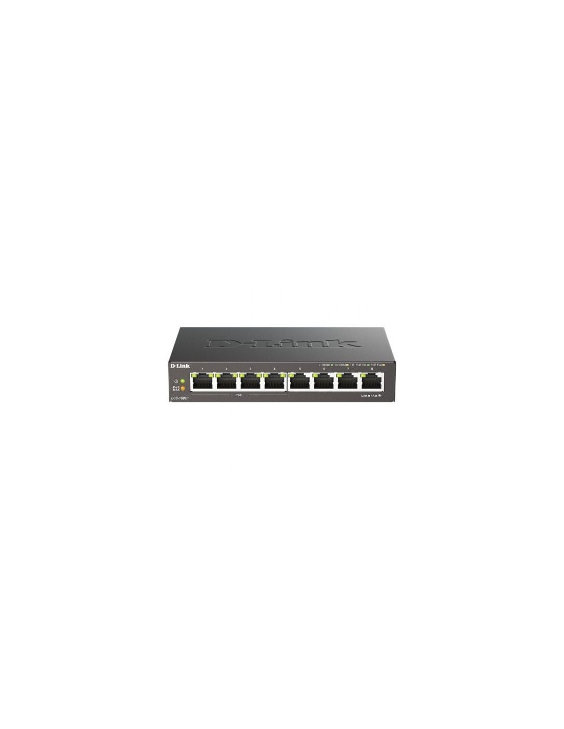 Switch D-Link DGS-1008P 8 puertos, RJ-45 Gigabit 10/100/1000, PoE