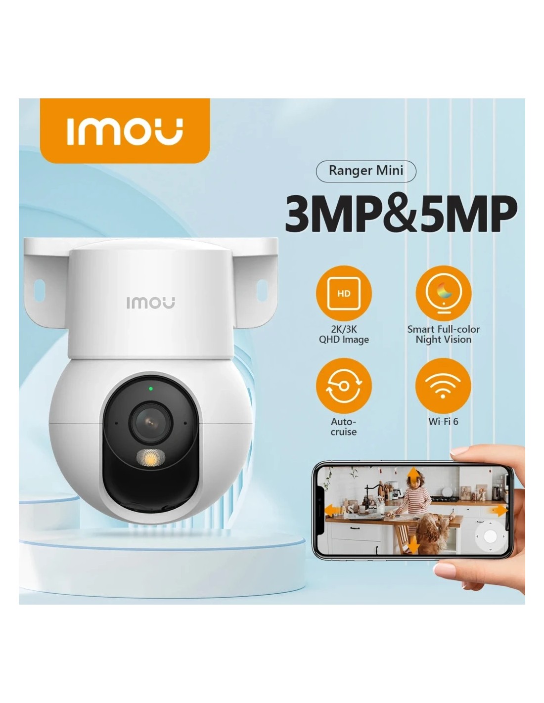 Cámara de vigilancia IMOU Ranger Mini 3K WiFi visión nocturna PTZ 355°