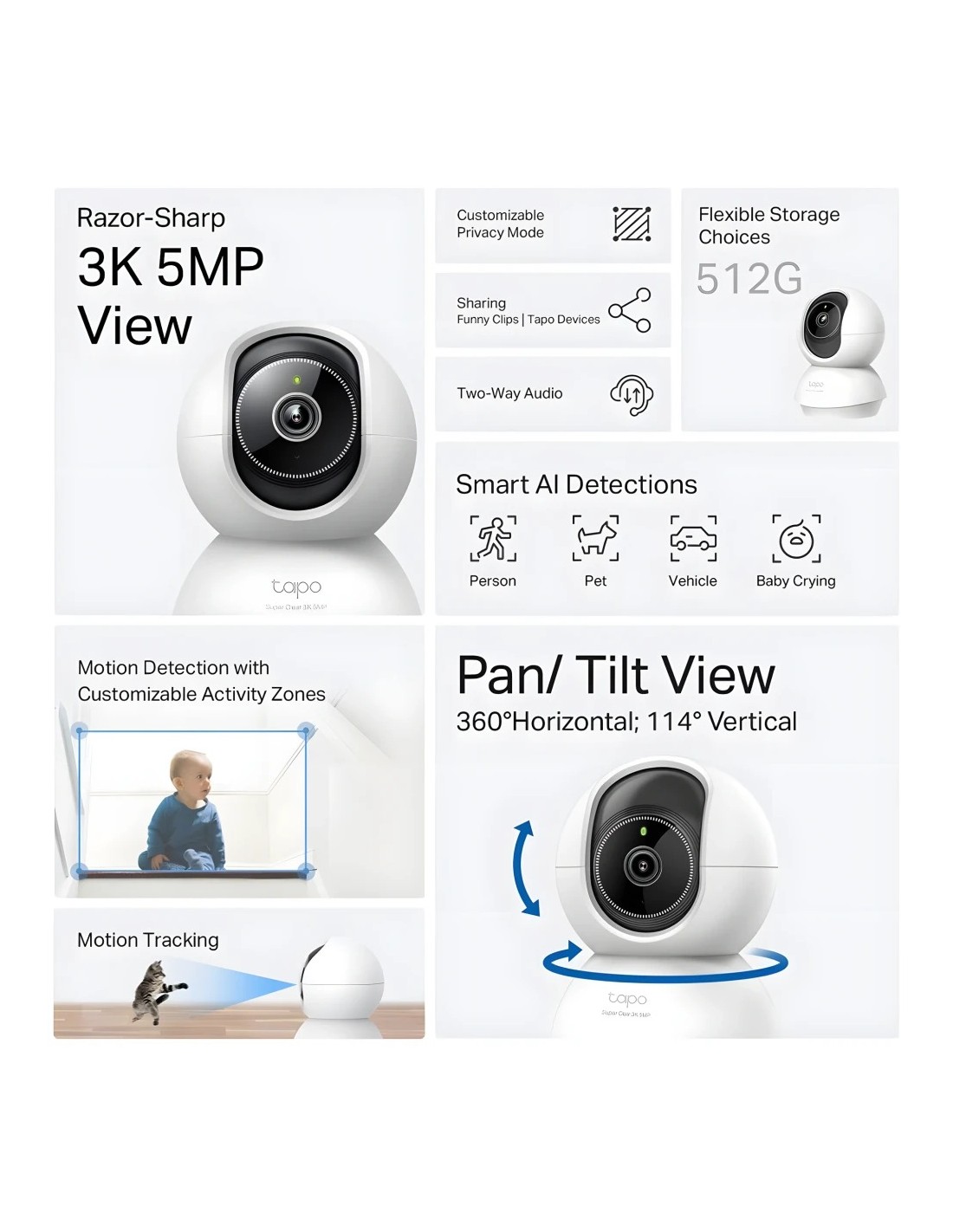 Cámara de vigilancia TP-Link Tapo C230 3K WiFi visión nocturna PTZ 340