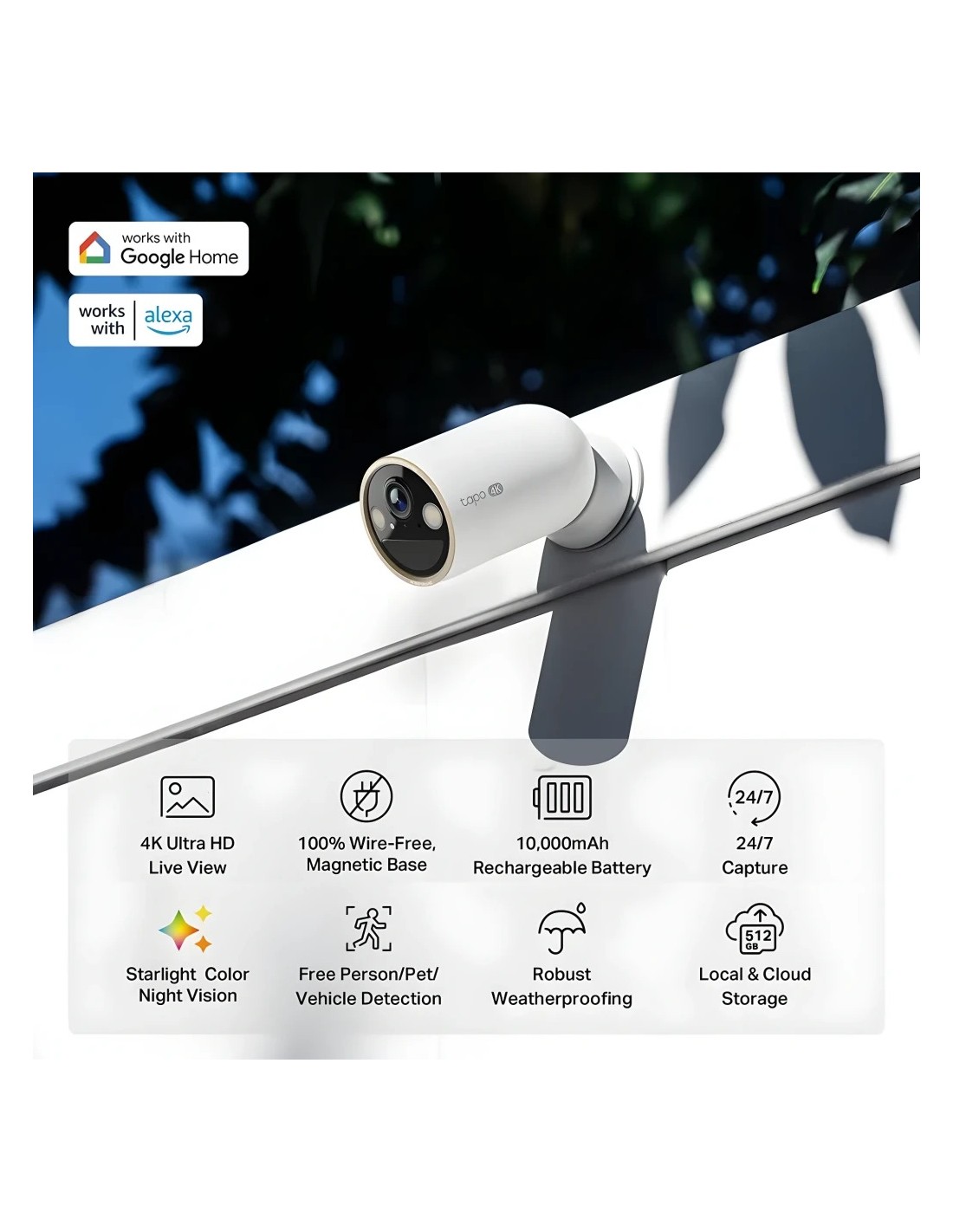 Cámara de vigilancia TP-Link Tapo C460 10000mAh 4K WiFi visión nocturn