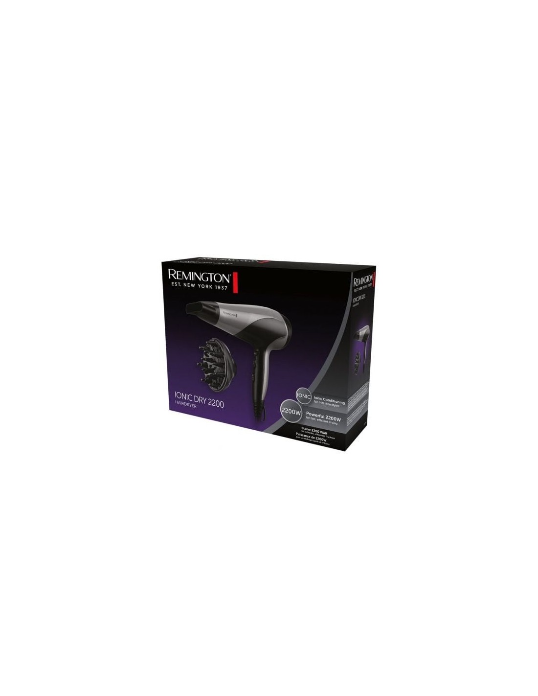 Secador Remington Ionic Dry 2200, 2200W, iónico, negro y gris