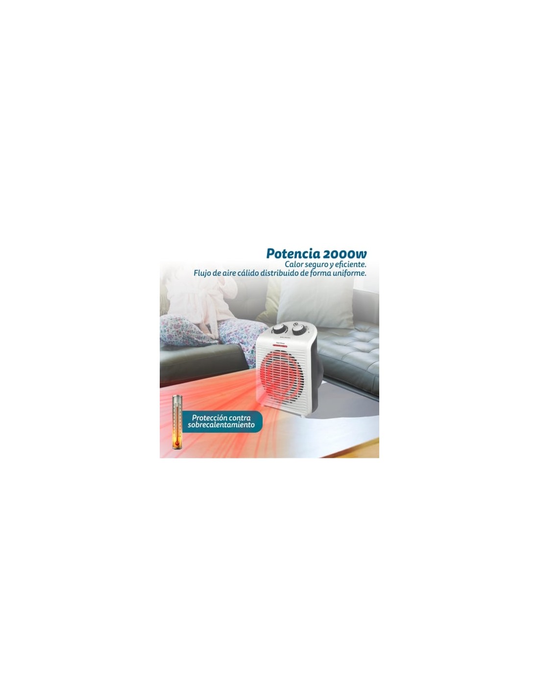 Calefactor termoventilador Grunkel WB-2000PLUSBL, 2000W, termostato re