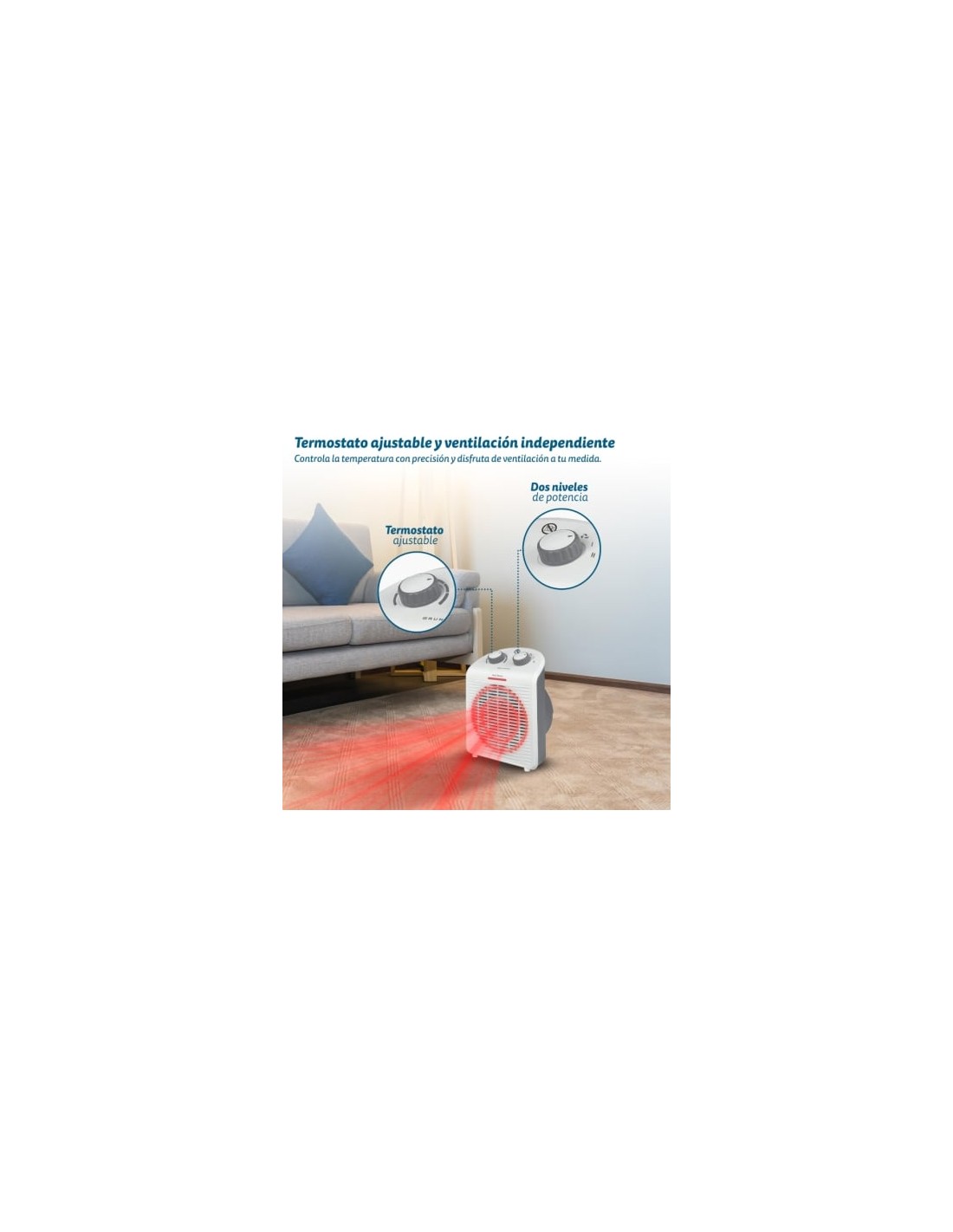 Calefactor termoventilador Grunkel WB-2000PLUSBL, 2000W, termostato re