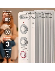 Radiador de aceite Grunkel RD-2500S, 3 potencias, 2500W, 11 elementos  2