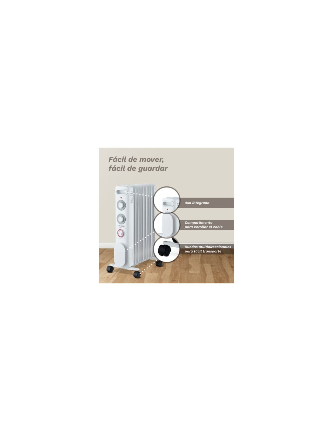 Radiador de aceite Grunkel RD-2500S, 3 potencias, 2500W, 11 elementos 