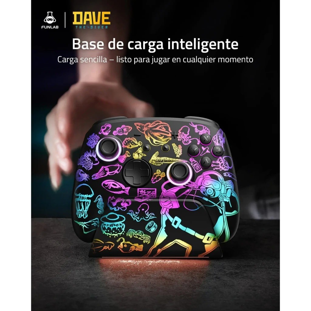Mando Funlab Luminex Pro Wireless Switch With Charging Dock Dave Collab Edition efecto Hall giroscopio 950mAh