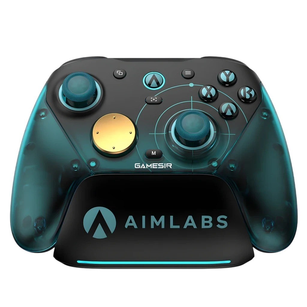 Mando inalámbrico GameSir G7 Pro 8K Aimlabs Edition Cian PC Bluetooth + 2.4GHz efecto Hall vibración giroscopio 1200mAh