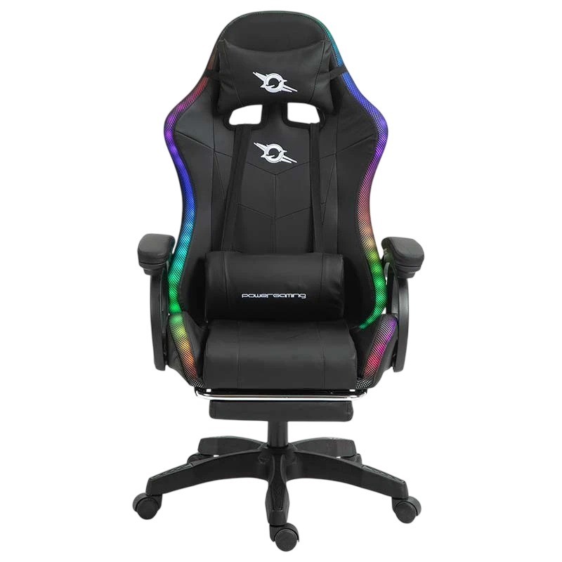 Silla PowerGaming LED RGB Altavoz Masaje Reposapiés Negro 120kg