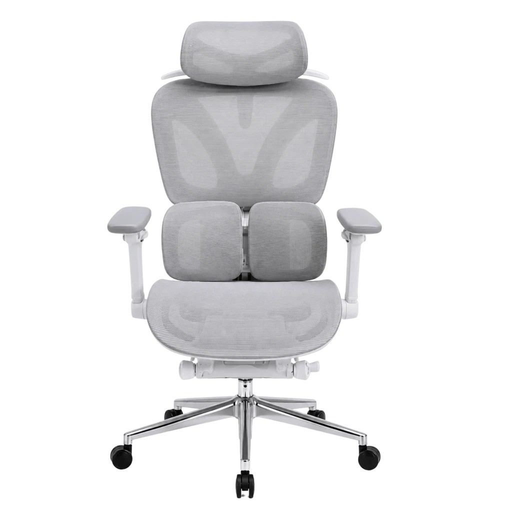 Powerbasic Beja Gris 120kg reposacabezas cojín lumbar malla Silla de oficina ergonómica