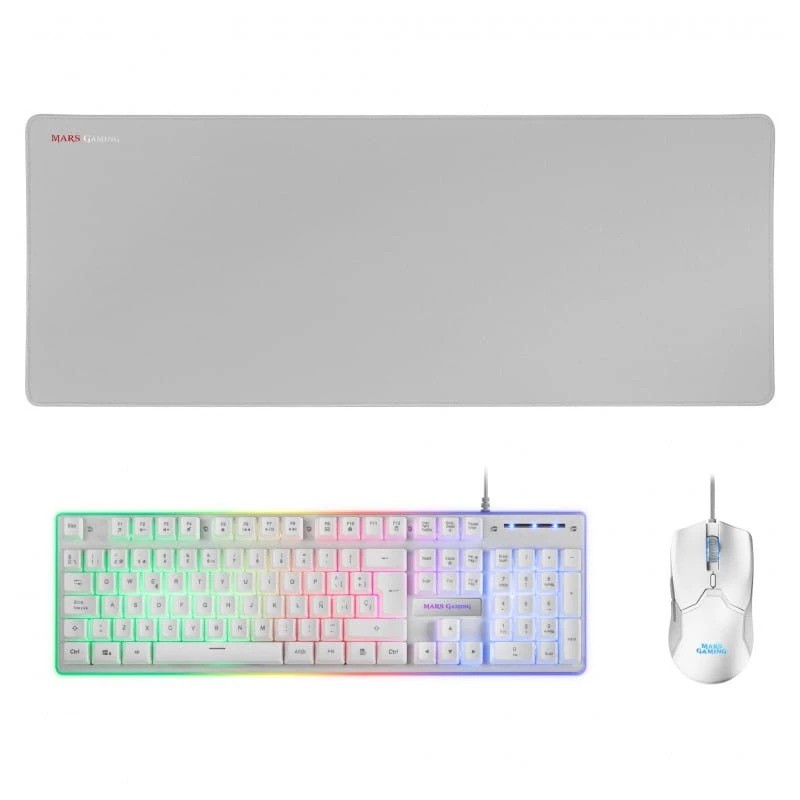 Kit de teclado y ratón Mars Gaming MCPXWES Blanco de membrana RGB español