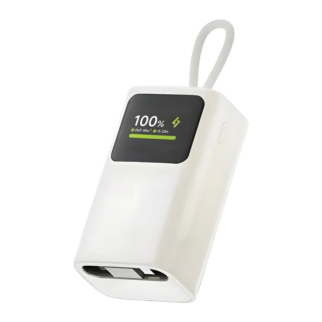Power Bank Sharge HyperTower E3 Blanco con cable retráctil integrado 10000mAh 45W USB-C