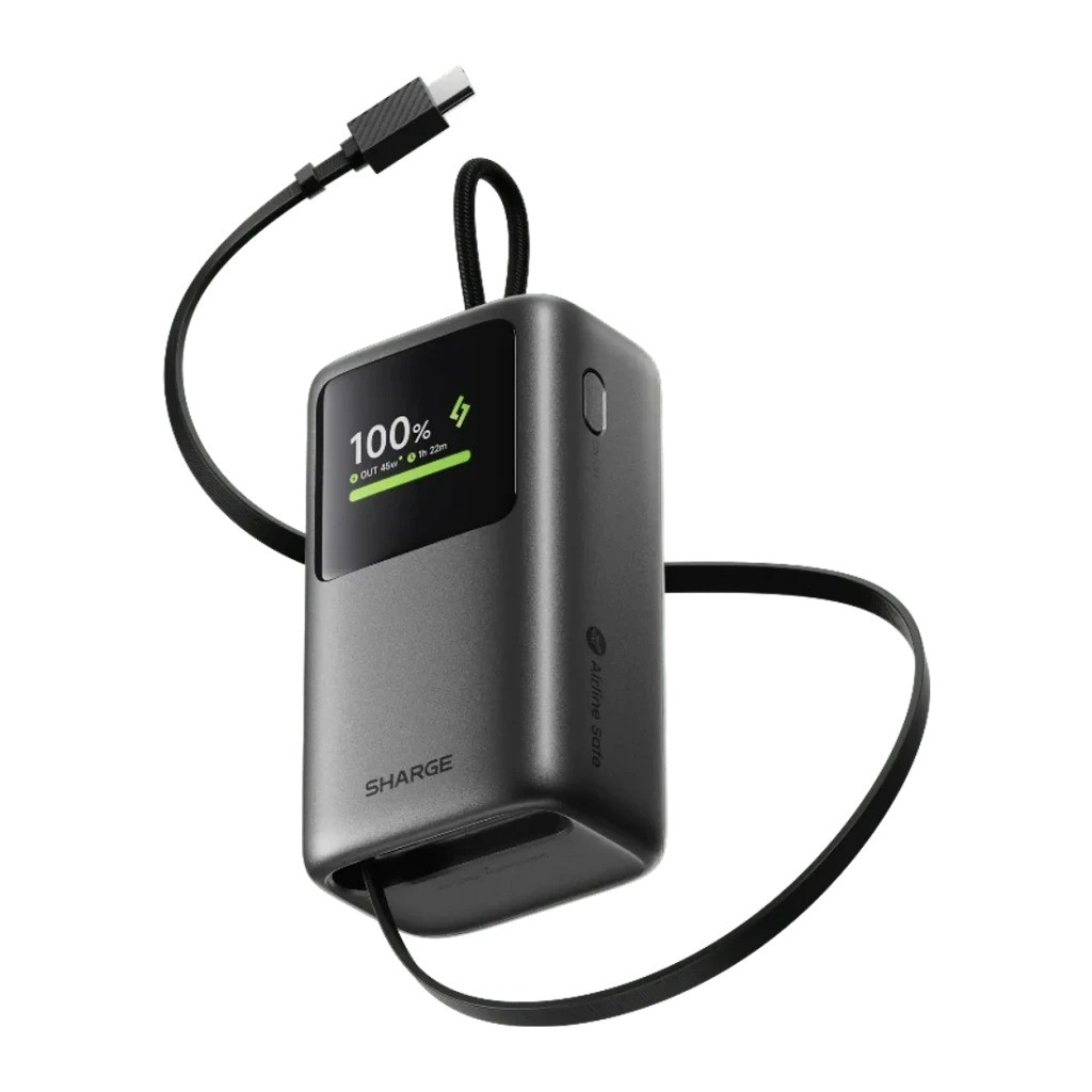 Power Bank Sharge E3 HyperTower Negro con cable retráctil integrado 10000mAh 45W USB-C