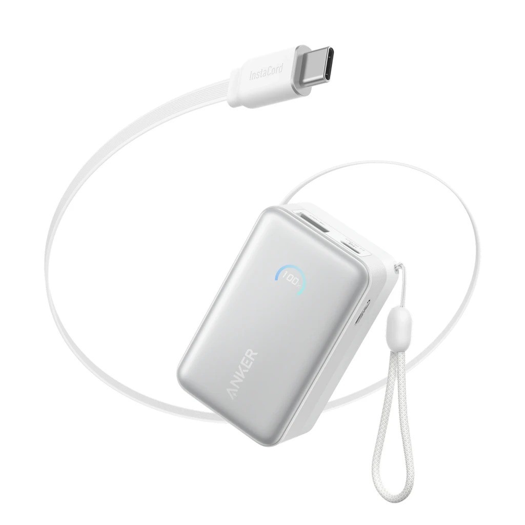Power Bank Anker Nano 10K Blanco con cable retráctil 10000mAh 45W USB-C