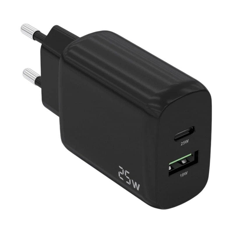 Cargador Doble de Alta Eficiencia 25W Aisens 1xUSB Tipo-C / 1xUSB Negro