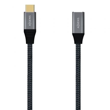 Cable Alargador USB 3.2 Tipo-C Aisens 20GBPS 5A 100W USB Tipo-C Macho - USB Tipo-C Hembra Hasta 100W 2500Mbps 1m Gris