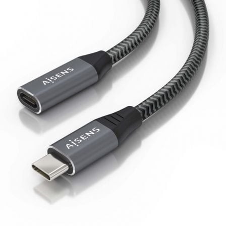 Cable Alargador USB 3.2 Aisens USB Tipo-C Macho - USB Tipo-C Hembra Hasta 100W 20Gbps Gris