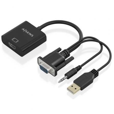 Cable Conversor Aisens SVGA Macho - USB Macho Jack Macho - HDMI Hembra 20cm Negro