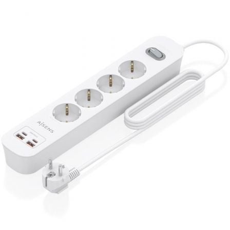 Regleta con Interruptor Aisens 4 Tomas de Corriente 2 USB - 2 USB Tipo-C Cable 1.4m