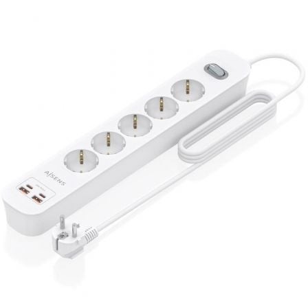 Regleta con Interruptor Aisens 5 Tomas de Corriente 2 USB - 2 USB Tipo-C Cable 1.4m