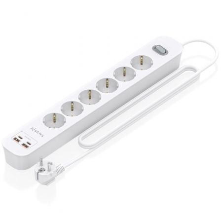 Regleta con Interruptor Aisens 6 Tomas de Corriente 2 USB - 2 USB Tipo-C Cable 1.4m