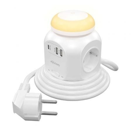 Regleta con Interruptor y Luz Nocturna Aisens 4 Tomas de Corriente 1 USB Tipo-C PD 2 USB Cable 1.8m Blanco