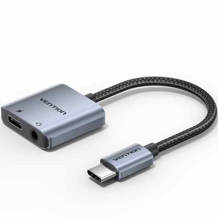 Adaptador Audio Vention USB Tipo-C Macho - Jack 3.5 Hembra USB Tipo-C PD Hembra Gris