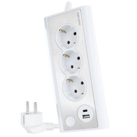 Regleta con Interruptor Nanocable 3 Tomas de Corriente 1 USB 1 USB Tipo-C Cable 1.5m Blanca