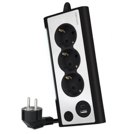 Regleta con Interruptor Nanocable 3 Tomas de Corriente 1 USB 1 USB Tipo C Cable 1.5m Negro
