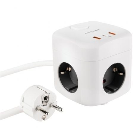 Regleta Nanocable 3 Tomas de corriente 2 USB - 1 USB Tipo-C Cable 1.4m Blanca