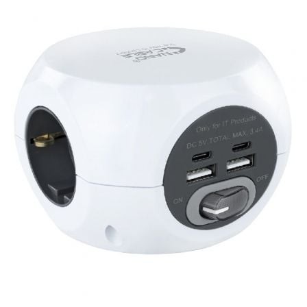 Regleta Nanocable 3 Tomas de corriente 2 USB - 2 USB Tipo-C Cable 1.4m Blanca