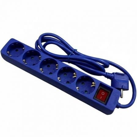 Regleta con Interruptor Phasak 5 Tomas de Corriente Cable 1.8m Azul