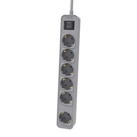 Regleta con Interruptor Philips CHP2164G 10 6 Tomas de corriente Cable 1.5m Gris