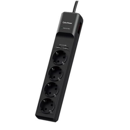 Regleta con interruptor Cyberpower 4 Tomas de corriente 2 USB Cable 1.8m Negra