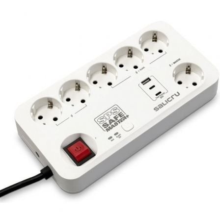 Regleta con interruptor Salicru SAFE MASTER+ 5 Tomas de corriente 1 Master 2 USB Tipo-C 1 USB Cable 1.4m Blanca