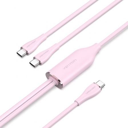 Cable USB Tipo-C Vention USB Tipo-C Macho - 2 x USB Tipo-C Macho Hasta 100W 480Mbps 1.5m Rosa