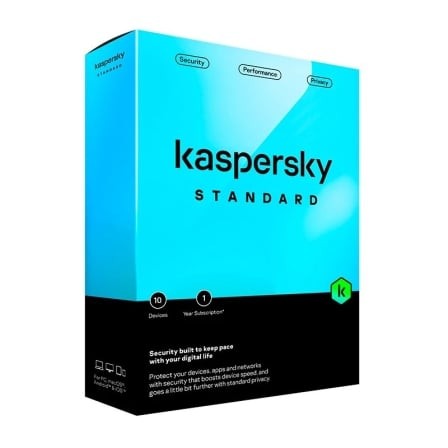 Antivirus Kaspersky Standard, 10 dispositivos, 1 año (licencia física)