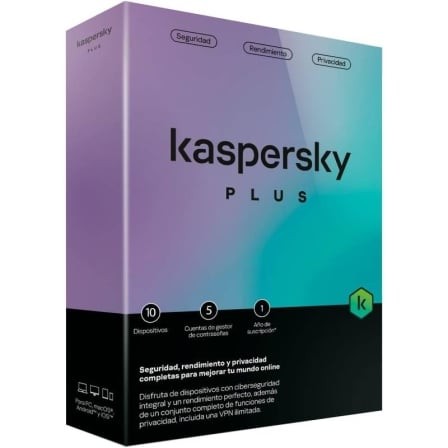 Antivirus Kaspersky Plus, 10 dispositivos, 1 año (licencia física)