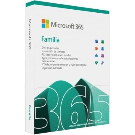 Microsoft 365 Familia, 6 usuarios, 1 año, 5 dispositivos (licencia física)