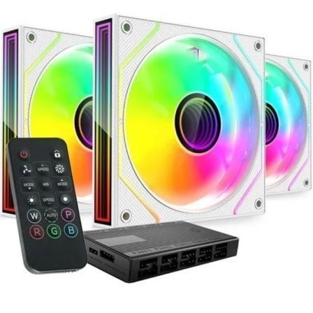 Pack 3 Ventiladores Mars Gaming MF-3DPROKIT 12cm + HUB + Mando a Distancia ARGB Blanco