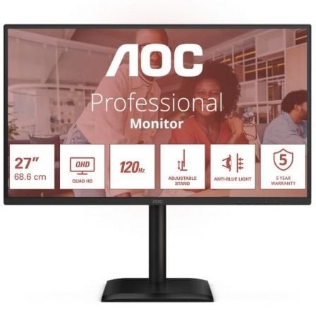 Monitor Profesional AOC Q27E4CV 27", QHD, Multimedia, Regulable en altura, Negro