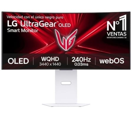 Smart Monitor Gaming Ultrapanorámico Curvo LG UltraGear 34GX90SA-W 34", WQHD, Multimedia, 0.03ms, 240Hz, OLED, Regulable en altu